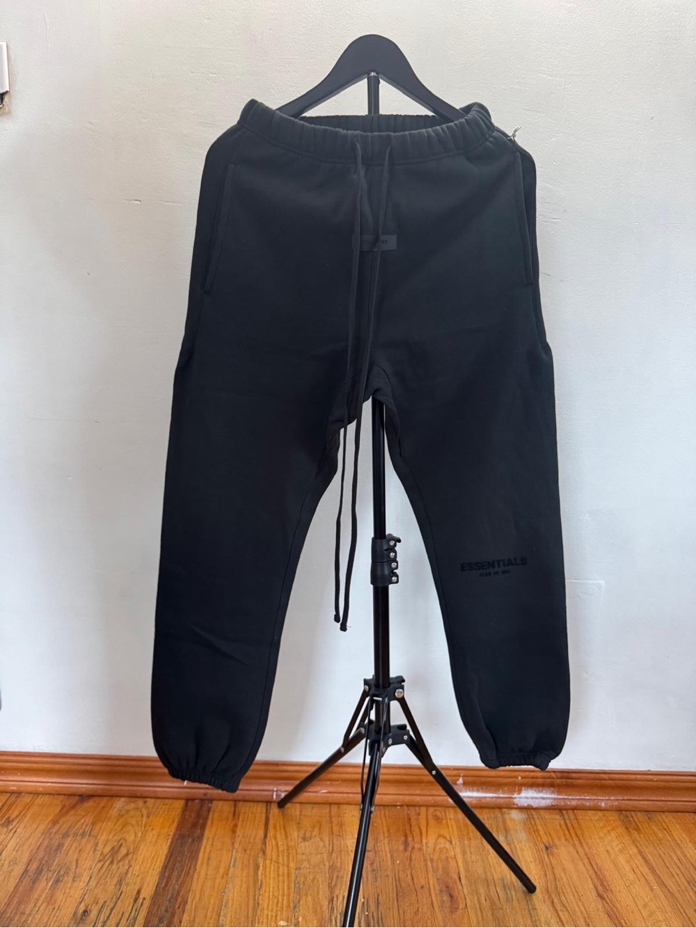 ESSENTIALS Black Men's Fleece Joggers with Drawstring